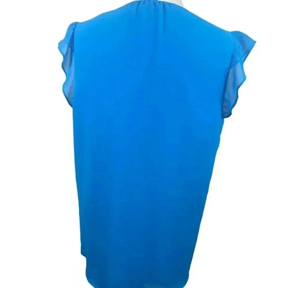 Calvin Klein blue flutter cap sleeve top with gold buttons size medium - Picture 4 of 10